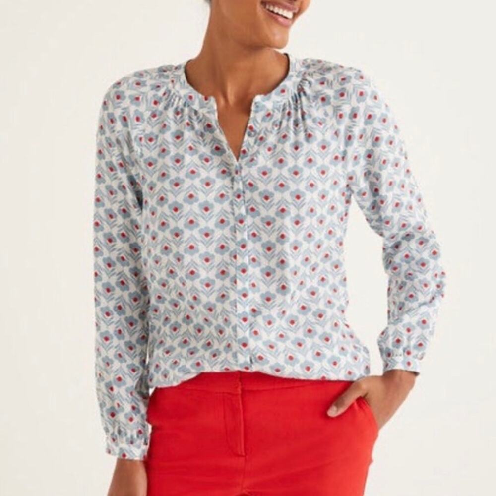 Boden Geometric Print Blouse - Blue and Red